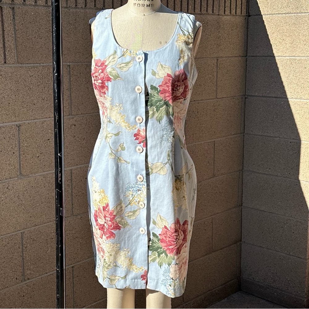 CAROL ANDERSON CALIFORNIA | Vintage Cotton Floral Sleeveless Button-Down Dress